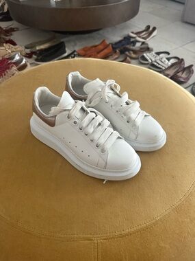 Alexander McQueen White Leather Sneakers with Tan Heel